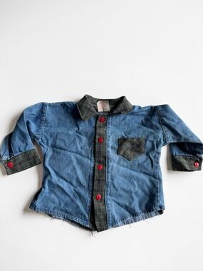 Vintage Philippe Trevelini Denim Shirt Toddler Plaid Trim Canada